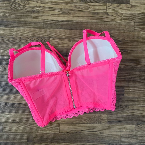 Victoria’s Secret Bright Pink Lace Push up Bustier 32B - Picture 2 of 5